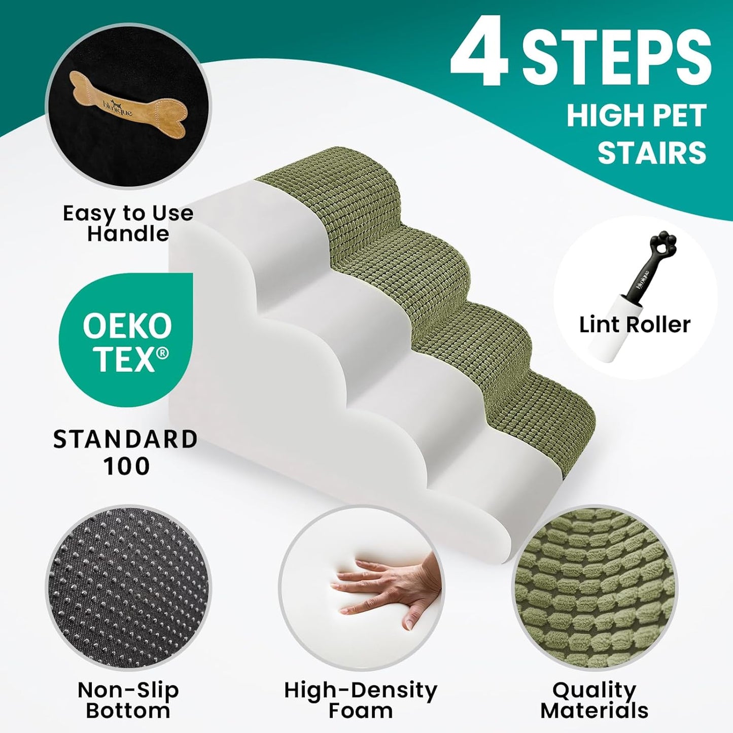 Dog Stairs for Bed 15.8'' H, 3 Step Dog Ramp for Small Dogs and Cats, Curved Dogs Steps for Sofa Couch or Chair, Portable Pet Stairs for High Bed Climbing, Non-Slip Balanced Pet Step Indoor, Brown