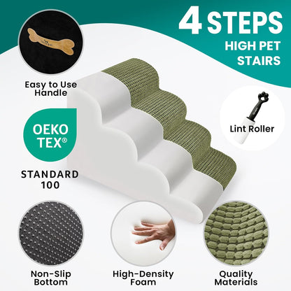 Dog Stairs for Bed 15.8'' H, 3 Step Dog Ramp for Small Dogs and Cats, Curved Dogs Steps for Sofa Couch or Chair, Portable Pet Stairs for High Bed Climbing, Non-Slip Balanced Pet Step Indoor, Brown