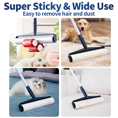 13.8in Large Size Floor Lint Rollers for Pet Hair Extra Sticky 51.2in Long Handle Giant Big Hair Picker Upper from Sticky Mop for Cleaning Dog Cat Hair Animal Fur Removal Roller Couch Bed Sheet Carpet