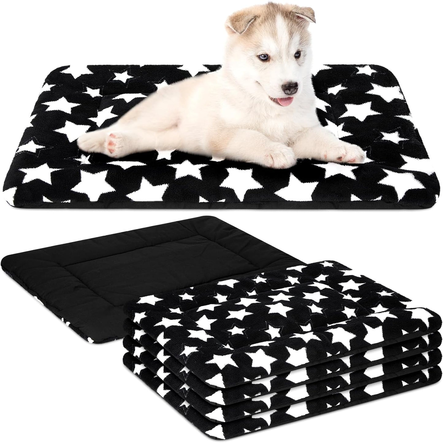 VitalCozy 4 Pcs Dog Crate Pads, Ultra Soft Warm Washable Anti-Slip Kennel Bed Mat for Pets, Reversible, Replaceable, Cage Liner for Small Medium Large Dogs and Cats (18 x 24 x 1.6 Inch,Star,Gray)