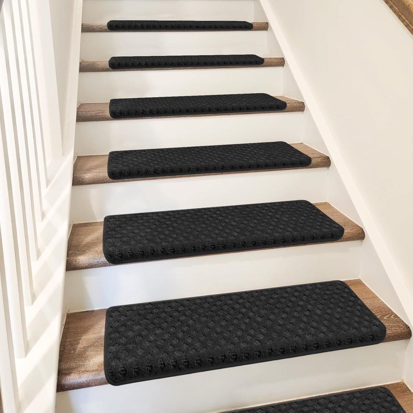 PURE ERA Bullnose Carpet Stair Treads Set Tape Free Non-Slip Indoor Stair Protectors Pet Friendly Rugs Covers Soft Skid Resistant Washable Reusable 9.5" x 30"(14 Pieces,Cream Gray)