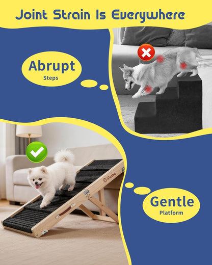 Dog Ramp for Bed & Couch for Small & Medium Dogs - Joint-Friendly, Anti-Slip, Adjustable, Odor-Free, Up to 70 lbs