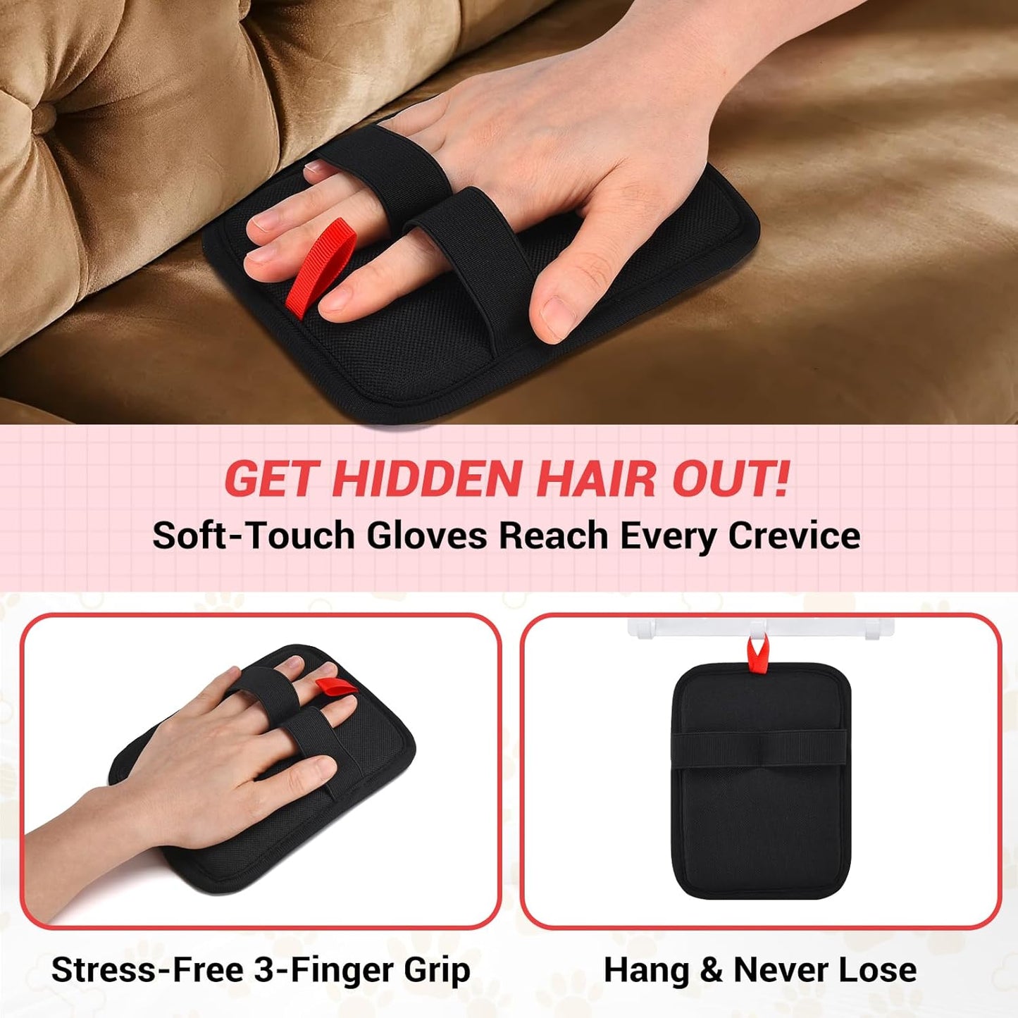 2 PCS Electrostatic Pet Hair Removal Glove, Upgraded Reusable Grooming Gloves for Dogs & Cats, Efficient Fur Remover for Couch, Car Seat, Furniture, Carpet, Animal Fur Removal Tool