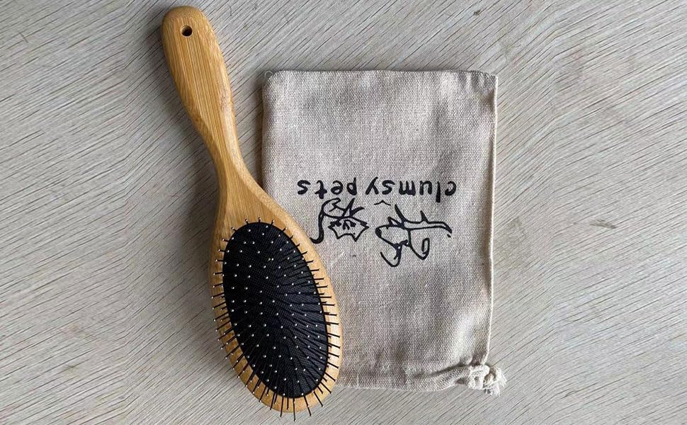 ClumsyPets Dog & Cat Ball Pin Slicker Grooming Brush with Bamboo Handle for Pets Massage Bath and Removes Mats Loose Fur Hairs