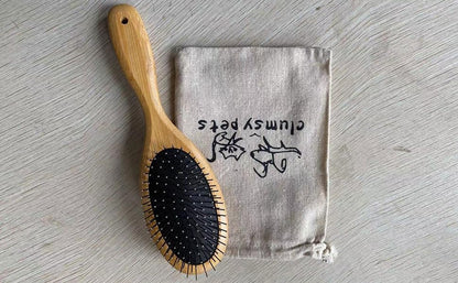 ClumsyPets Dog & Cat Ball Pin Slicker Grooming Brush with Bamboo Handle for Pets Massage Bath and Removes Mats Loose Fur Hairs
