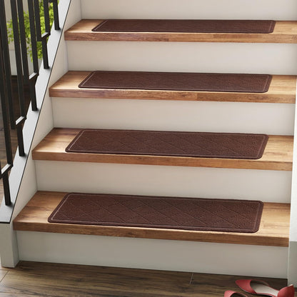 RIOLAND Carpet Stair Treads for Wooden Steps Indoor 9" x 36" Non Slip Stair Treads for Wood Stair with Reusable Adhesive, 15 Pack Peel and Stick Stair Runner for Kids Elders and Dogs, Diamond Gray