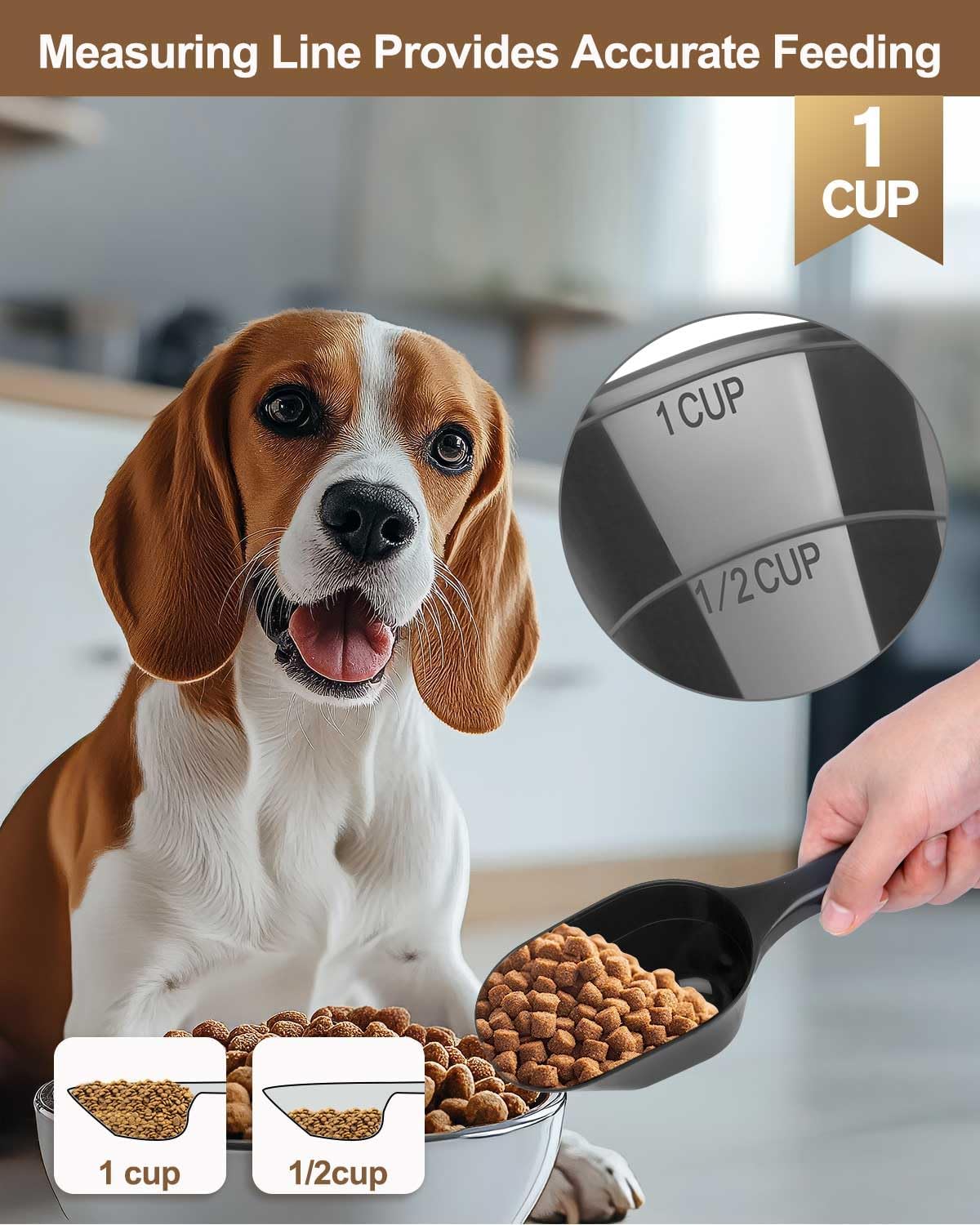 2 PACK Dog Food Scoop,1 Cup Capacity Pet Food Scoop With Measuring Lines For Dog, Puppy and Cat (Black)