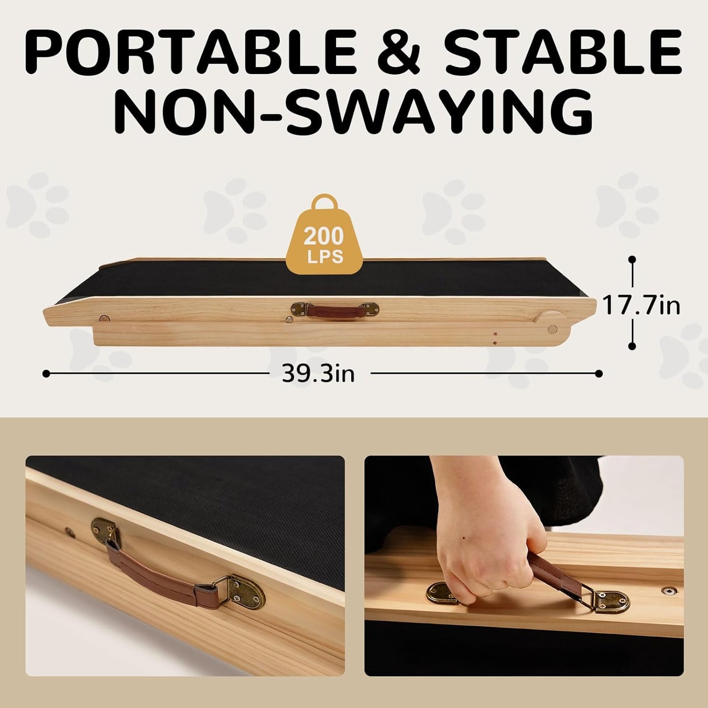 ABORON Antislip Dog Ramp, Adjustable Folding Pet Ramp for Small & Large Old Dogs & Cats, High Traction Portable Rubber Paw Ramps, Supports up to 200 lbs, Used for Bed Couch SUV, 39.3'' Long