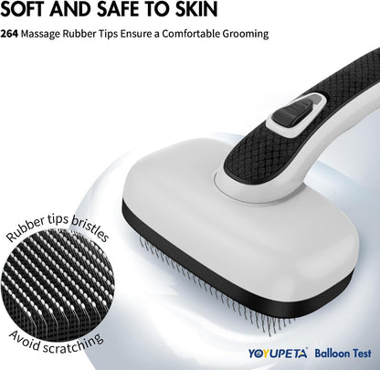 Cat Brushes for Indoor Cats - Self Cleaning Slicker Brush for Shedding Short & Long Haired Dogs, Skin Friendly Deshedding Grooming Tool to Removes Loose Fur, Mats,Tangles & Undercoat, Gray