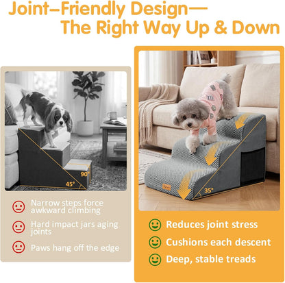 Topmart High Density Extended Foam Dog Ramp&Steps 2 Tiers,11.8" High,Non-Slip Dog Stairs,Soft Foam Pet Ladder with Removable Cover,Best for Injured,Older Cats,Pets with Joint Pain