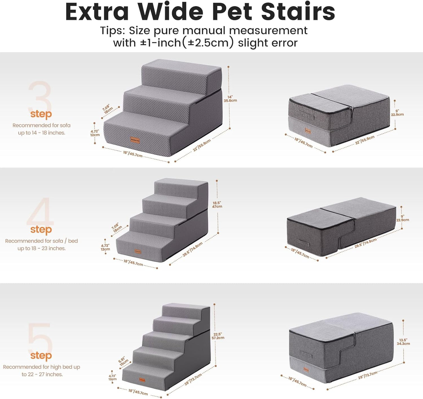 Gardner Pet Dog Stairs for Small Dogs 18.5" H, 4-Step Extra Wide Dog Steps for Bed, Pet Stairs for Bed and Couch with Durable Non-Slip Waterproof Fabric Cover and Soft Foam, Navy