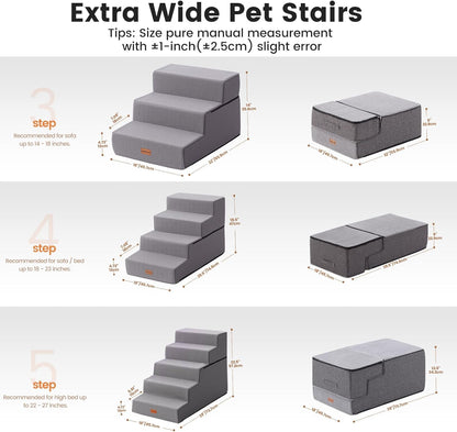 Gardner Pet Dog Stairs for Small Dogs 18.5" H, 4-Step Extra Wide Dog Steps for Bed, Pet Stairs for Bed and Couch with Durable Non-Slip Waterproof Fabric Cover and Soft Foam, Navy