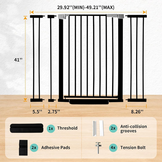 41 Inch Tall Baby Gate Auto Close Dog Gate Adjustable 29.92"-57.48" Wide Pressure Mounted Walk Through Swing Pet Gate for Doorways (White, 29.92"-57.48" Wide)