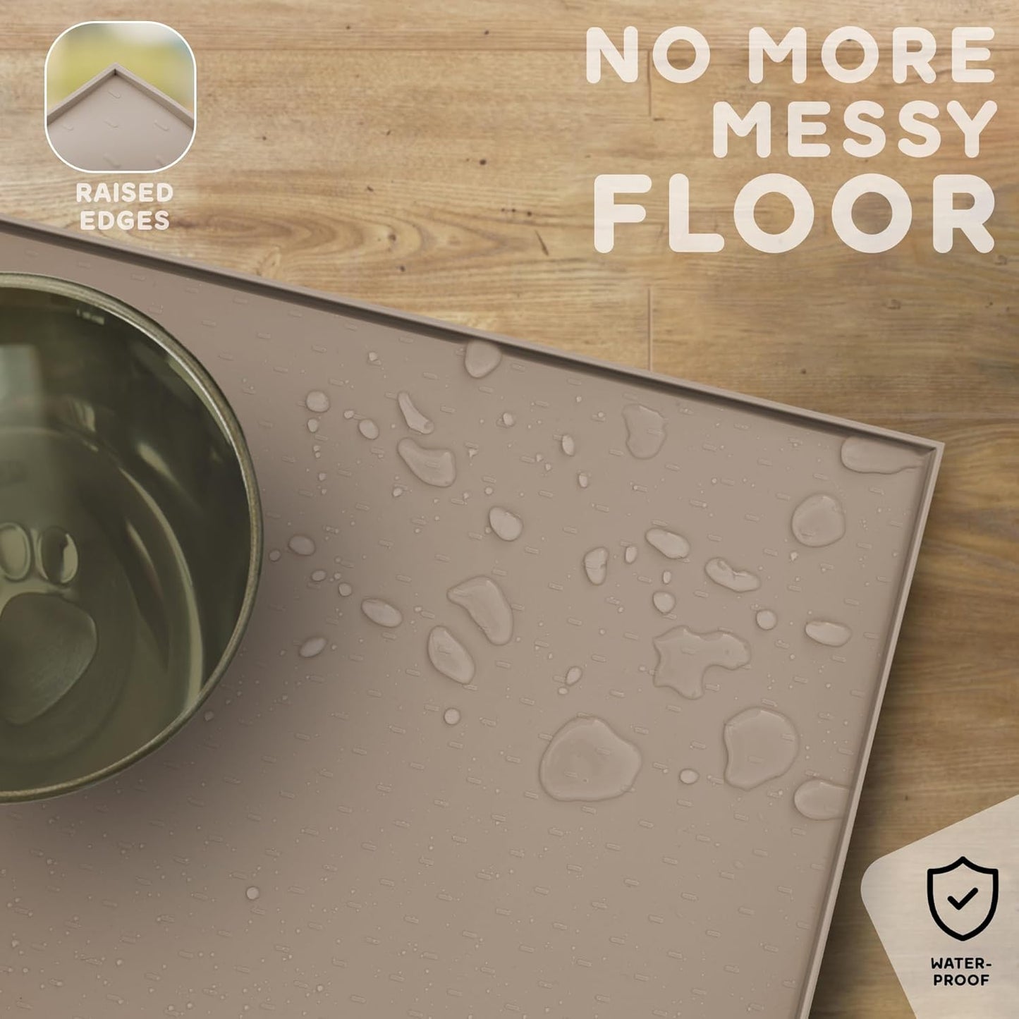 Dog Food Mat - Raised Edges Dogs Mat for Food and Water Prevent Spill, Waterproof Cat Food Mats Protect Floors, Easy Clean Dog Bowl Mats for Food and Water, Silicone Pet Feeding Placemats
