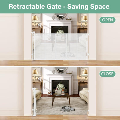 Reinforced 26 Inch Tall Retractable Child Gate to Step Over 55" Wide Small Retractable Baby Gates for Stair Retractable Dog Gate Short Mesh Dog Gate Retractable Toddler Gates for Doorways Doggy Gate