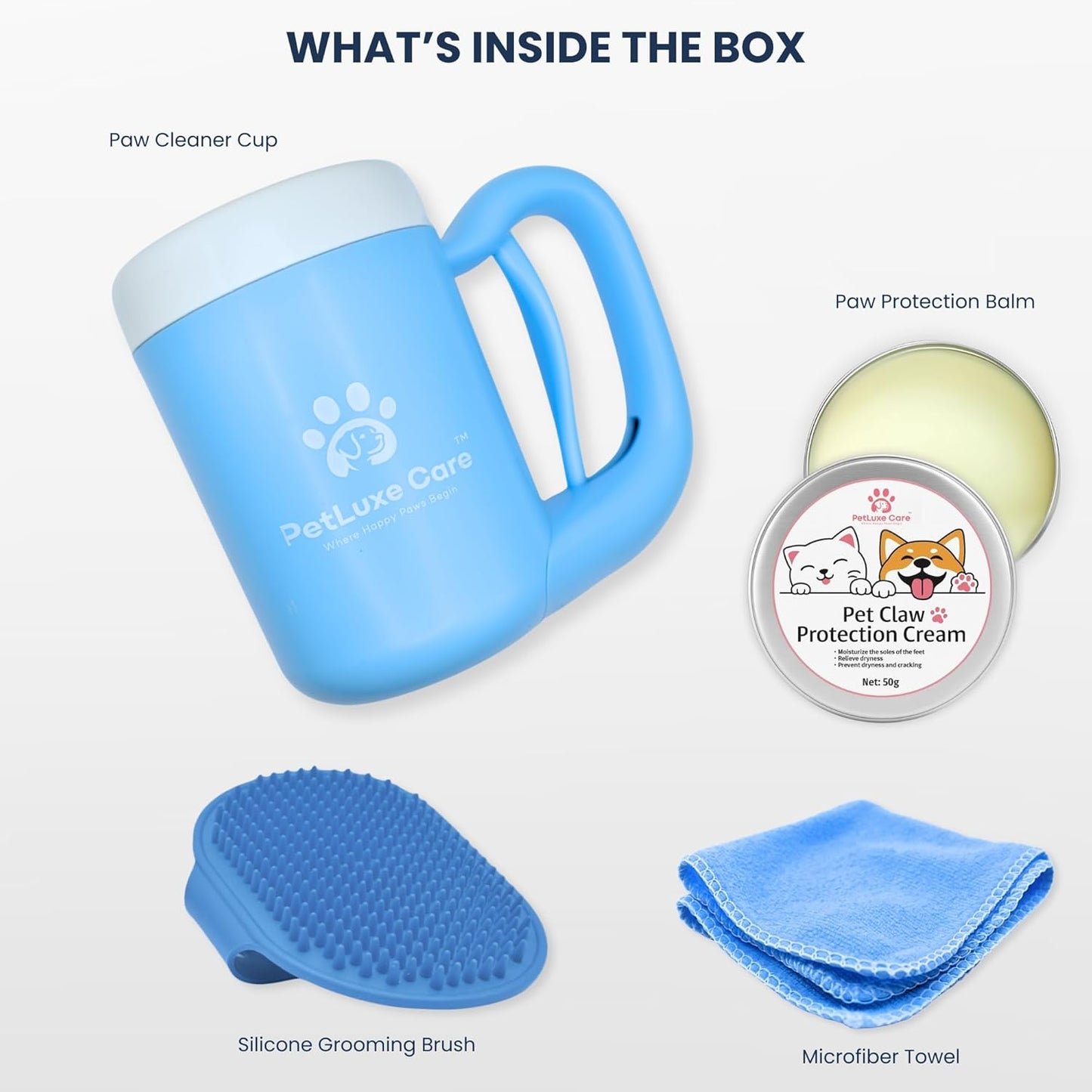 Dog Paw Washer Kit - Includes Paw Cleaner Cup, Towel, Pet Bath Brush & Moisturizing Balm - Dog Foot Washer for Muddy Paws, ideal for Small & Medium Dogs (Blue, Small)