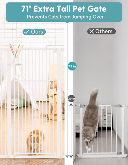 No Pawblems Upgraded 71" Extra Tall Pet Gate for Cat, 29-43" Auto Close Cat Gate for Doorways/Stairs/Hallways, NO Drilling Pressure Mounted, 1.37" Pet-Safe Gap (Black, 71" Tall, 29-43" Wide)