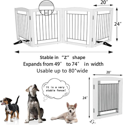 ZJSF Freestanding Dog Fence Indoor, Foldable Dog Gate for Doorways, Stairs or Hallways, Sturdy Wood Extra Wide Pet Gate with Support Feet for The House, White, 24 "Height-3 Panels