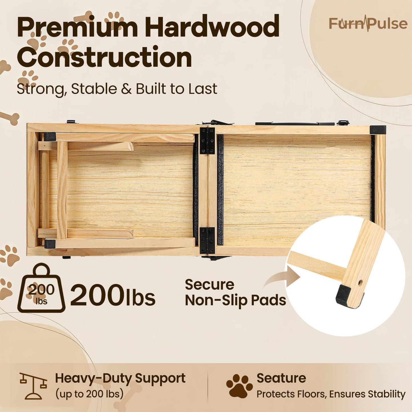 2026 Upgraded Dog Ramp for Couch & Low Bed, 33" L Folding Wood Pet Ramp 200LB Capacity, 4-Level Adjustable Height 11"-20", Non-Slip Sturdy Puppy Ramp for Small & Senior Dogs, Joint Relief, Wavy Design