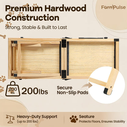 2026 Upgraded Dog Ramp for Couch & Low Bed, 33" L Folding Wood Pet Ramp 200LB Capacity, 4-Level Adjustable Height 11"-20", Non-Slip Sturdy Puppy Ramp for Small & Senior Dogs, Joint Relief, Wavy Design