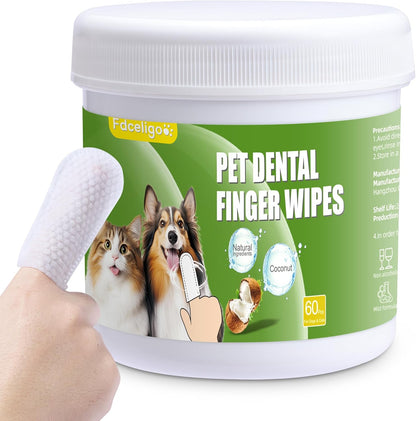 Dog Dental Care Wipes - Pet Teeth Cleaning Wipes for Dogs & Cats - Reduces Plaque, Freshens Breath Dog Dental Care Solution Pet Finger Wipes(60 PCS, Unscented)