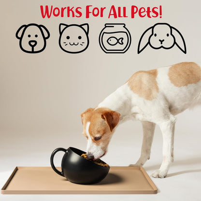 DogBuddy Dog Food Mat – Waterproof Dog Bowl Mat for Food and Water, Silicone Pet Feeding Mats for Floors, Non-Slip Placemat with High Edges for Dogs Bowls, Puppy Essentials (L: 24" x 16", Shadow)