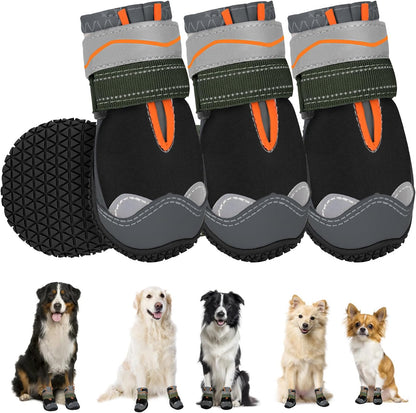 SlowTon Dog Shoes for Large Small Medium Dogs - Breathable Dog Boots for Summer Hot Pavement, Paw Protector for Outdoor Walking Winter Snow, Anti-Slip Rubber Dog Booties for Hardwood Floor (Green, 6)
