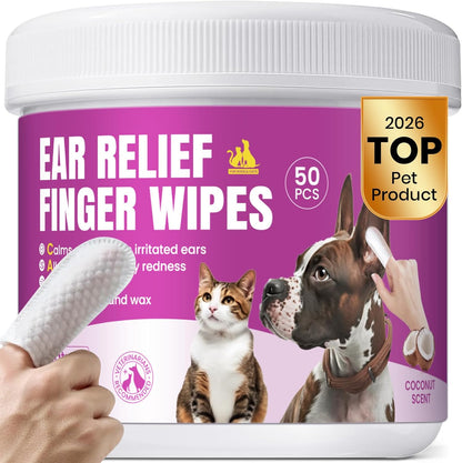 No-Rinse Dog Dental Care Wipes, Cat & Dog tooth brushing kit, Dog Wipes for Pet & Cat Teeth Cleaning, Dog toothbrush Finger Dental Wipes to Remove Plaque & Tartar, Disposable Dog Wipes - 50 Count
