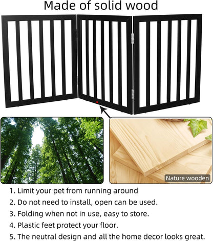 Dog Gate Indoor, Freestanding Dog Fence for The House, Doorways, Hallways,or Stairs,Pet Gate Foldable Wooden,Expandable 24" Height 3 Panels,White