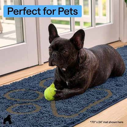 GORILLA GRIP SoakSTOPPER Dog Door Mat, 30x20 Machine Washable Rug Absorbent Doormat Captures Moisture Mud Dirt, Quick Dry Soft Chenille Entryway Rugs Indoor Entrance Mats for Dog Paws, Paw Grey