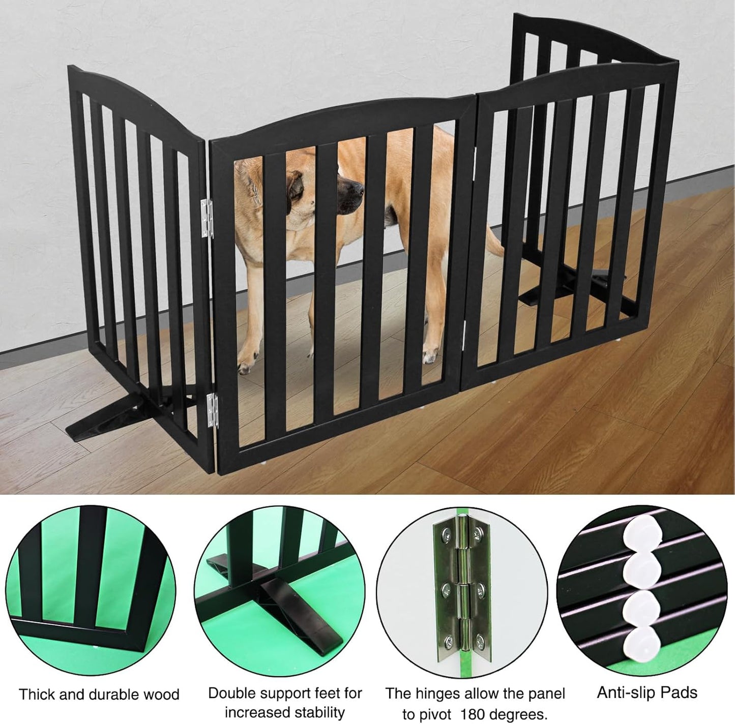 ZJSF Foldable Freestanding Indoor Dog Gate for House Wood White Long Pet Gates Dog Fence for Stairs Puppy Gates for Hallways,Pet Fence, Puppy Gate,Support Feet Included 24 "Height-3 Panels