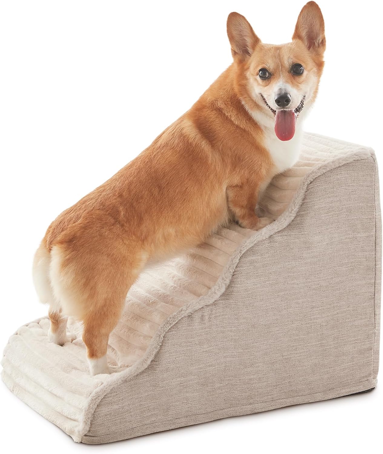 Laojin Balhen Dog Stairs for Small Dogs & Cats 15.7" H, High Density Foam Dog Steps Ramp for Couch Sofa and Chair, Pet Stairs with Non-Slip Bottom and Remove Washable Cover, 3-Step Pet Steps, Beige