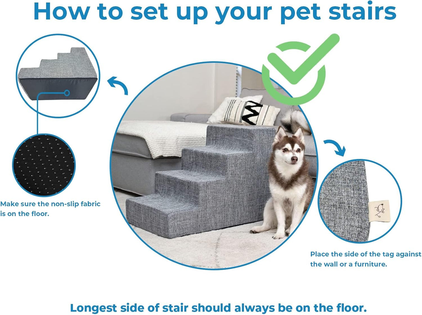 Best Pet Supplies Dog Stairs & Steps - Foam Steps for Small Dogs & Cats, Non-Slip Indoor Balanced Pet Step Support, Dog Ramp, No Assembly, Ash Gray Linen, 2-Step (12-inch Height)