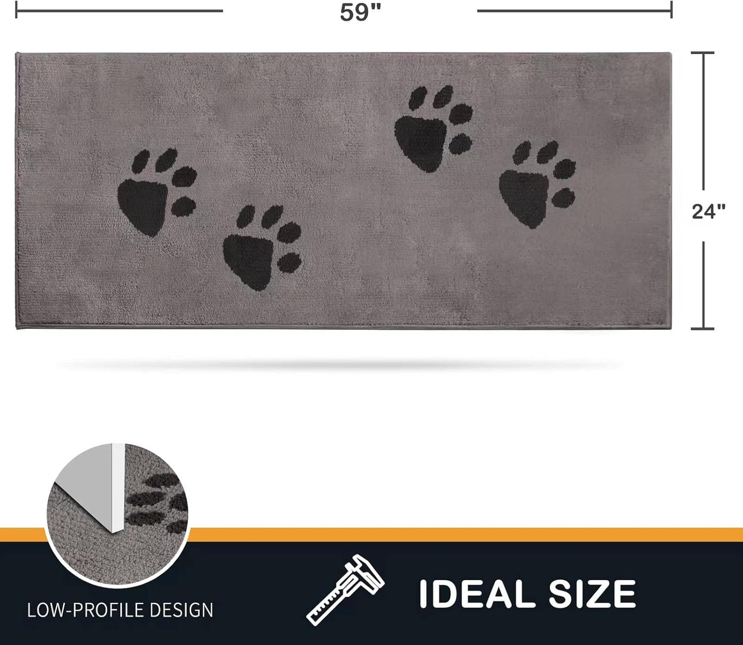 PURRUGS Dirt Trapping Door Mat 20" x 31.5", Non-Skid/Slip Machine Washable Microfiber Entrance Rug, Shoes Scraper, Dog Doormat, Super Absorbent Floor Mat for Muddy Wet Shoes and Paws, Grey