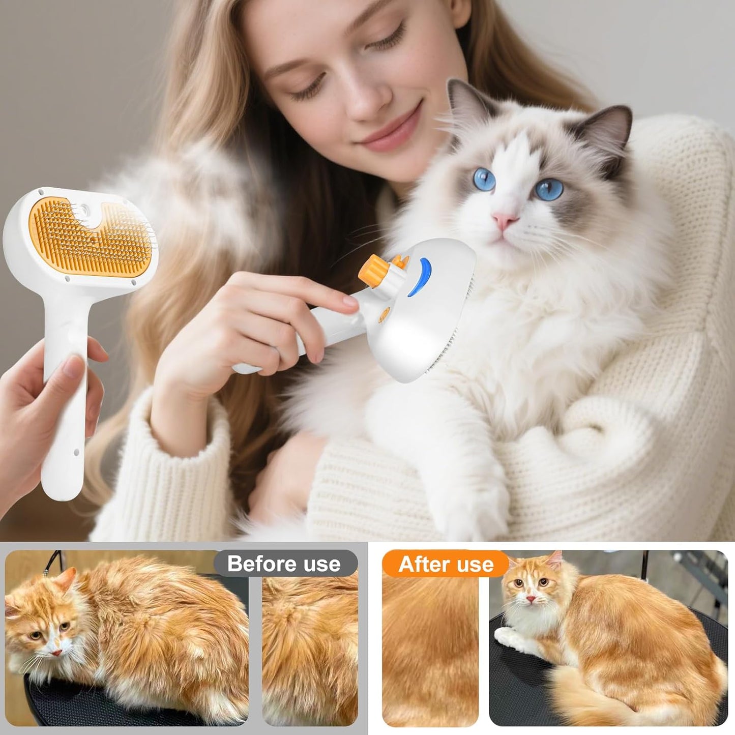 Pet Steam Brush for Dog & Cat – 3-in-1 Spray Hair Removal Comb for Shedding & Grooming, Softens Fur & Reduces Static – Water Brush for Long & Short Coats, Bath-Hating Pets, Includes Waterless Shampoo