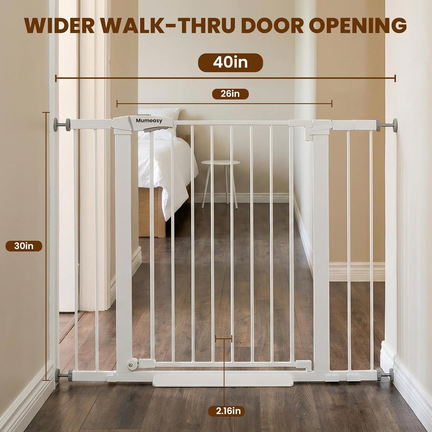 Baby Gate for Stairs, 29.7-40.6" Auto Close Dog Gate Indoor for Doorways, Dual-Lock Design, Adjustable Pet Gate No Drilling with Walk Thru Door for Hallways, Stroller Friendly, Black