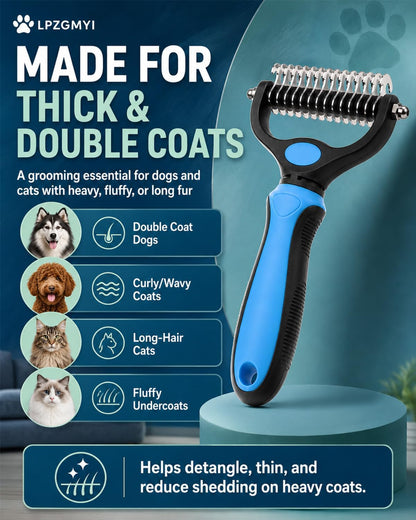 Undercoat Rake for Dogs, Pet Grooming Tool Pro Deshedding Brush Double Sided Cat Brushes Long Hair Dematting Comb Professional Extra-Wide Stainless Steel Teeth Supplies for Matted Fur on Cats (Green)