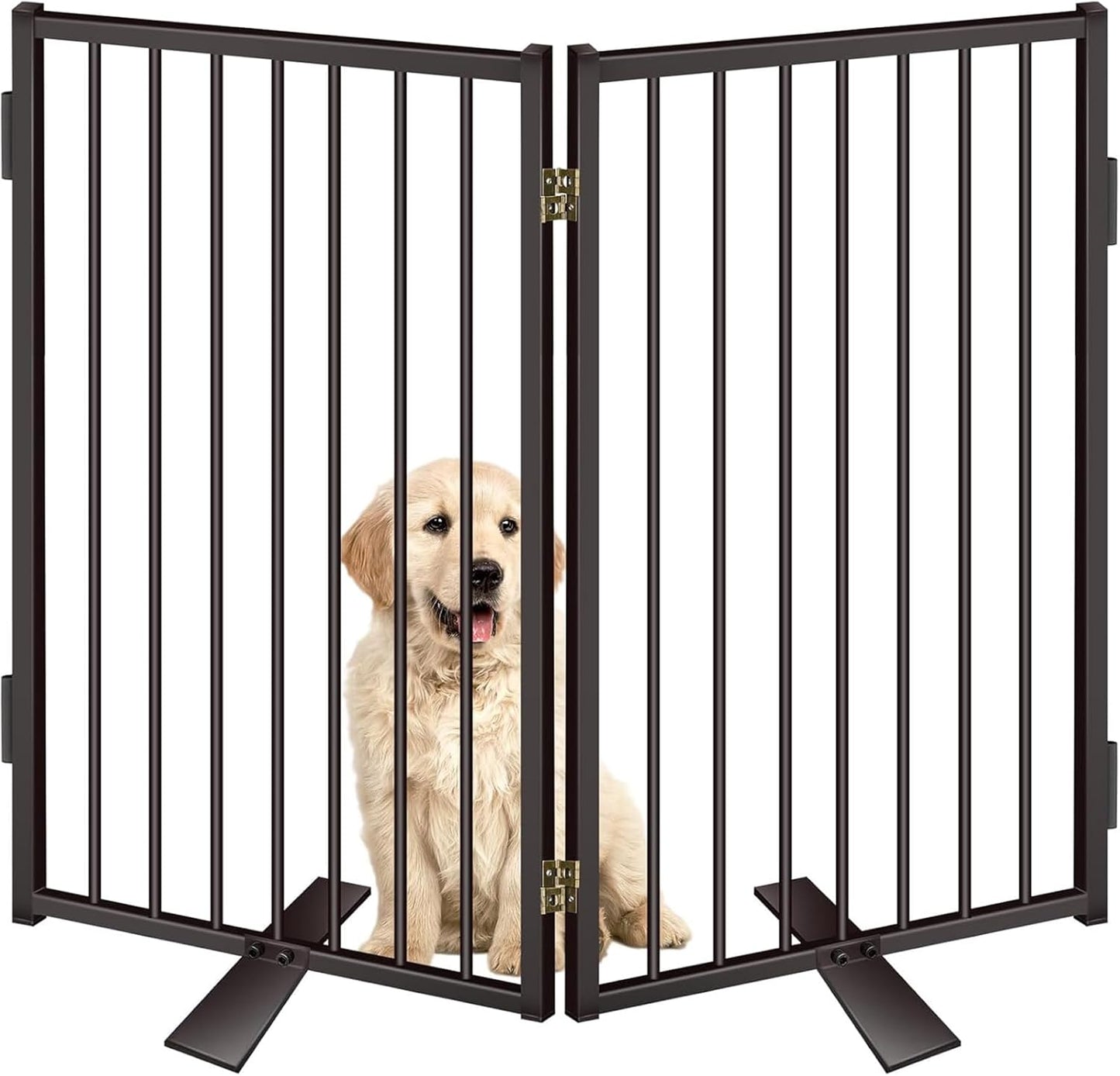 Metal Freestanding Dog Gates with Door for Outdoor Indoor,80'' Extra Wide 32'' Tall Free Standing Dog Gate for Doorways,Large Openings,Deck,Yard,Foldable Safety Pet Fence(Black,4 Panels)