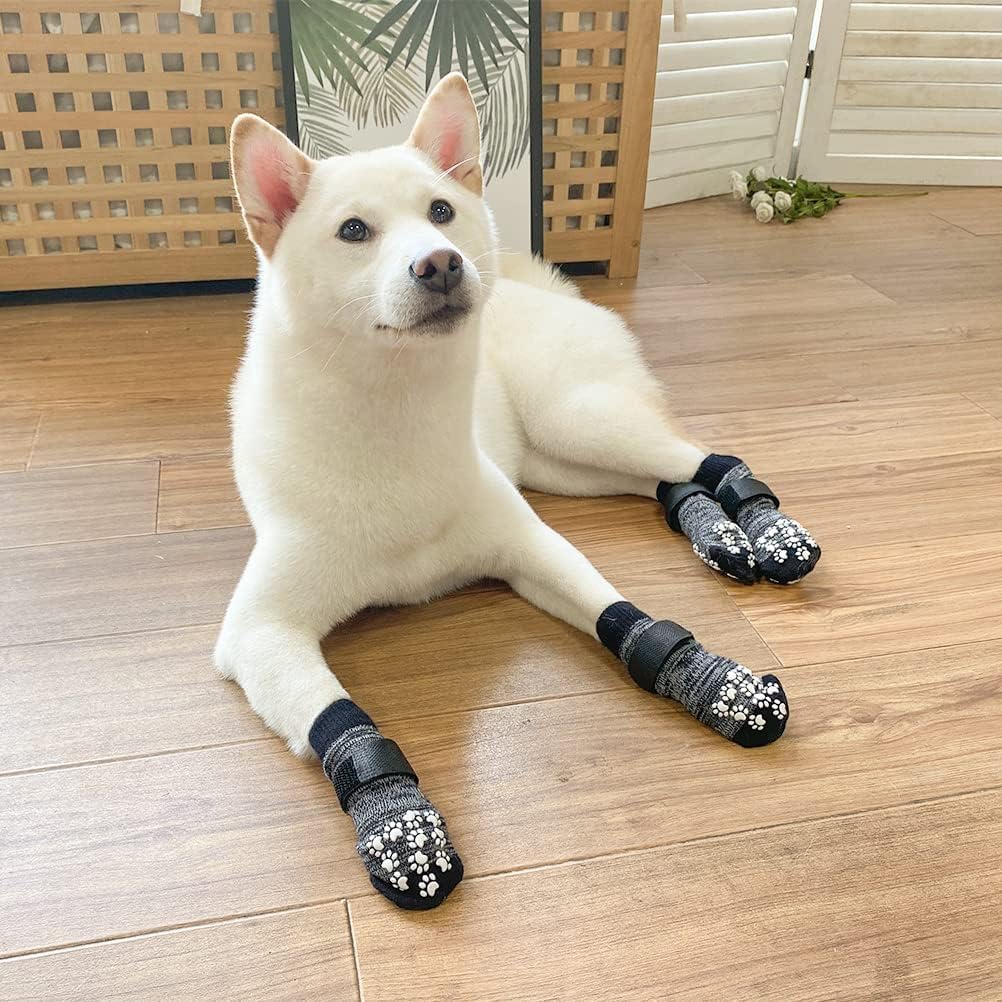 EXPAWLORER Anti Slip Dog Socks to Prevent Licking Paws, Dog Shoes for Hot Pavement, Dog Booties for Small Medium Large Senior Dogs, Traction Control Boots & Paw Protectors for Hardwood Floors