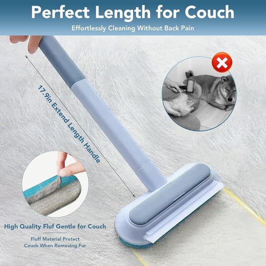 4 in 1 Cat and Dog Hair Remover, Pet Hair Removal with 17-Inch Extra Long Handle for Couch, Furniture, Carpet, Clothes, Bedding, Tile, Hardwood Floor, Car, Window, Cat Fur Removal Cleaning Tool (1PCS)
