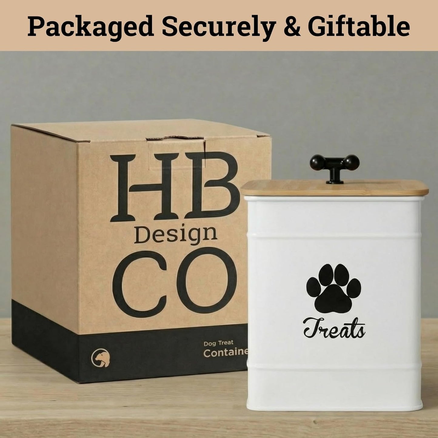 Dog Treat Container Airtight - 6 Inch Wide x 8 Inch Tall Iron Dog Treat Jar for Kitchen Counter with Airtight Bamboo Lid - 12 Cup Capacity Pet Treat Container - Doggie Cookie Jar - Big Treats Canister