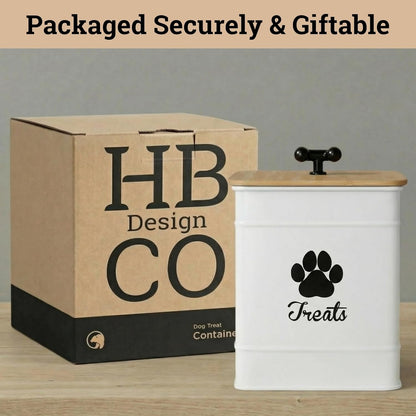 Dog Treat Container Airtight - 6 Inch Wide x 8 Inch Tall Iron Dog Treat Jar for Kitchen Counter with Airtight Bamboo Lid - 12 Cup Capacity Pet Treat Container - Doggie Cookie Jar - Big Treats Canister