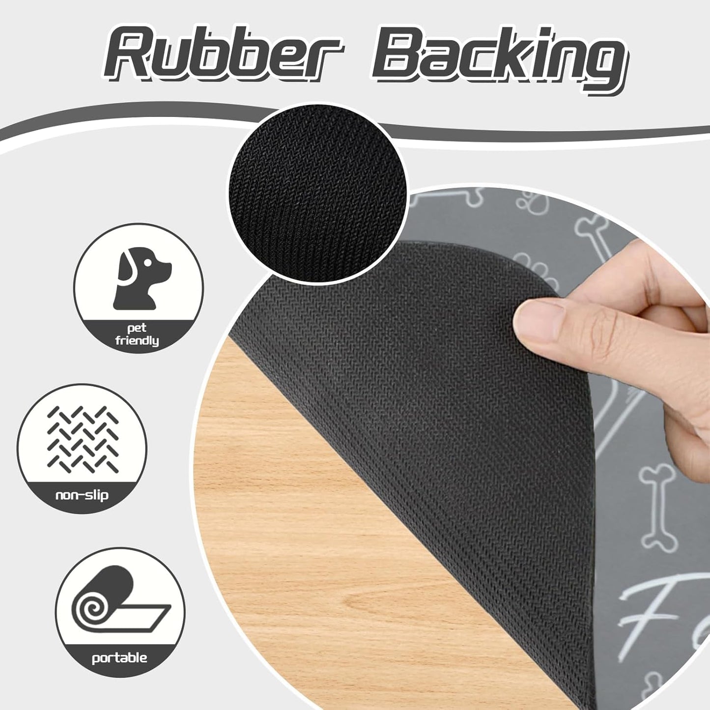 Le courant Dog Cat Feeding Mat,Water Absorbent, Non Slip Placemat for Pets Bowl and Water,100% Waterproof Feeding Mats for Multiple Breeds.Grey.Bone Printing
