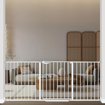 WAOWAO Triple Lock 49.21-66.54" Baby Gate Extra Wide Pressure Mounted Walk Through Swing Auto Close Safety Black Metal Dog Pet Puppy for Stairs,Doorways,Kitchen