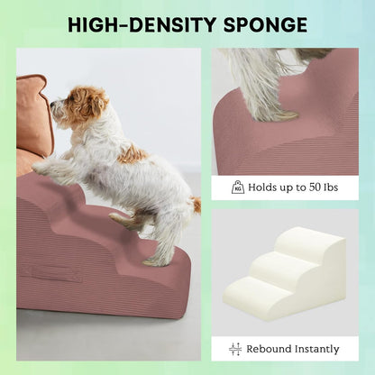 Mesa Lemon Dog Stairs & Steps for High Beds, 3 Steps High Density Foam Waterproof Dog Ramp for Small Dogs and Cats, Pet Stairs with Removable Washable Cover for Bed, Couch, Sofa and Car (H:16")