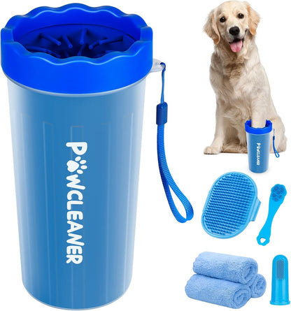 Professional 7 in 1 Dog Paw Cleaner for Dogs & Cats - Includes 1 Portable Paw Washer, 1 Bath Brush, 2 Dog Toothbrushes and 3 Absorbent Towels Note: Fits Paws up to 2 Inches Wide (Small, Blue)