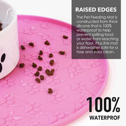 Silicone Pet Food Mat - Waterproof Dog & Cat Feeding Mat with High Lip to Prevent Spills & Protect Floors, Black