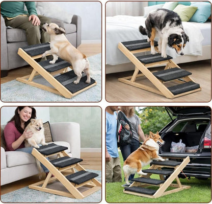 3 Steps Wood Pet Stairs & Ramp for Small and Medium Dogs and Cats, Portable Ramp Pets 2-in-1 Foldable, Non-Slip Pet Ladder for Tall Beds, Sofa, Cars, Holds Up to 220 lbs (3 Steps)