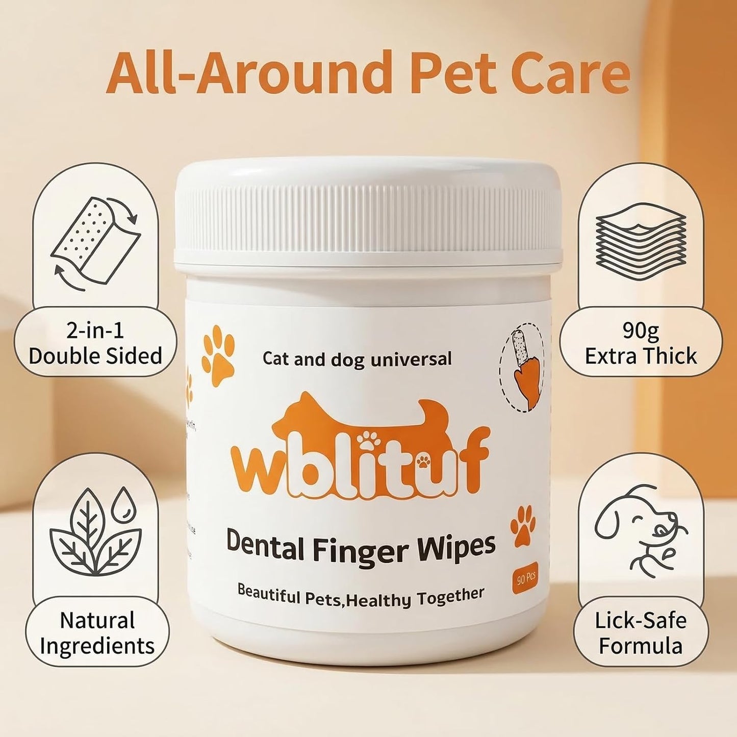 Dog Dental Wipes and Dog Teeth Cleaning Wipes, Puppy Tooth Brushing Kit Alternative for Dental Wipes for Dogs Teeth and Cat Tooth Brush Use, Non Woven Lick Safe No Rinse, 50 Count