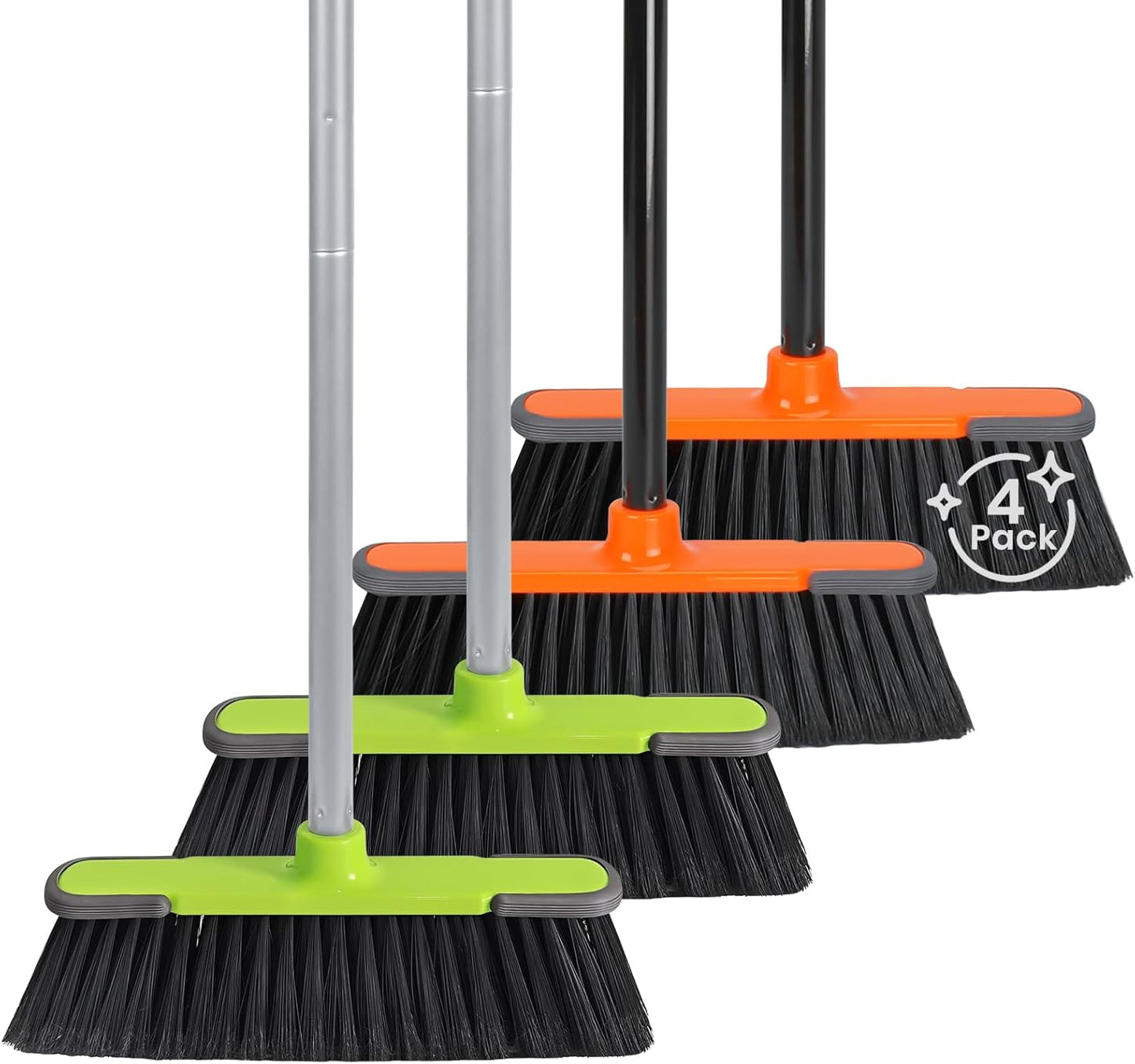 Broom for Hardwood Floors Indoor Sweeping Brooms with Soft Bristles and 55” Long Handle for Tile Laminate Deck Hard Floor Cleaning-Yellow